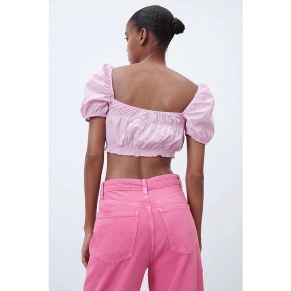 Zara Pink Puff Sleeve Crop Top - Picture 3 of 6